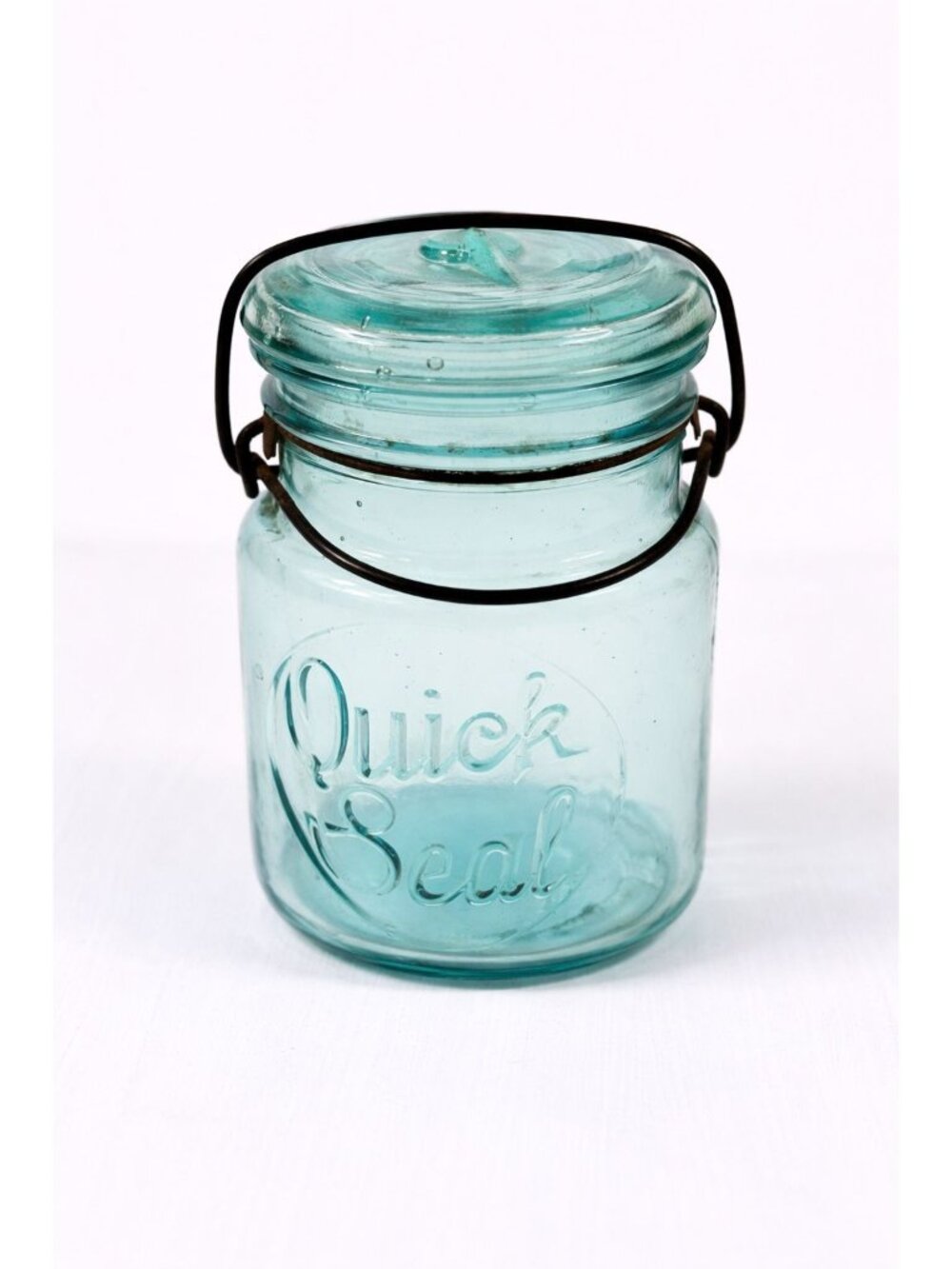 Canning Fruit Jar Quick Seal Ball Pint Size Wire Bail Aqua Blue Bubble Glass Lid